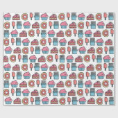 かわいいケーキとデザートのパターン ラッピングペーパー (フラット)