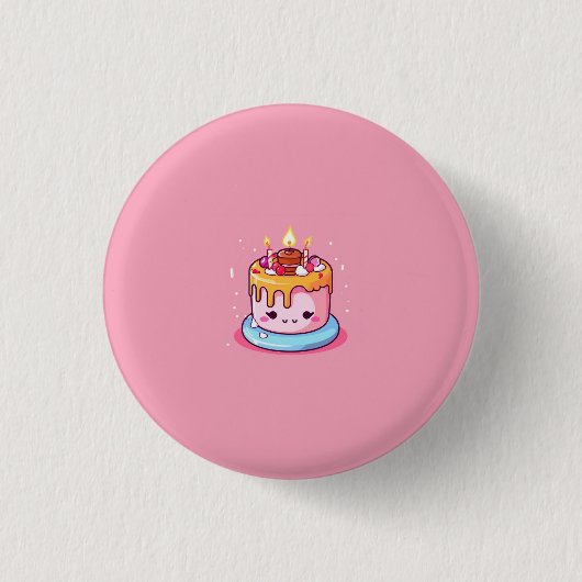 かわいいケーキのバッジ/ボタン/ピンズ ピンク 缶バッジ (正面)