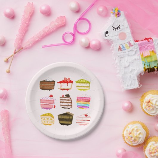 かわいいケーキの午後または朝のお茶のパーティー ペーパープレート (パーティー)