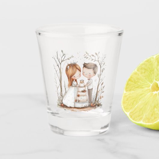かわいいケーキの花嫁と花婿 ショットグラス (正面)