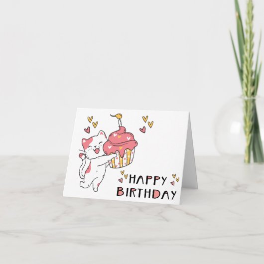かわいいケーキの誕生日カードねこちゃん カード (正面)