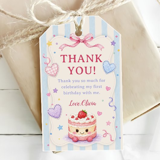 かわいいケーキの1歳の誕生日パーティー ギフトタグ