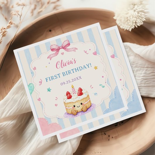 かわいいケーキの1歳の誕生日パーティー スタンダードカクテルナプキン