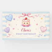 かわいいケーキの1歳の誕生日パーティー 横断幕 (横)