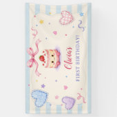 かわいいケーキの1歳の誕生日パーティー 横断幕 (縦)