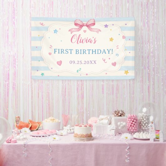 かわいいケーキの1歳の誕生日パーティー 横断幕 (パーティー)