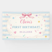 かわいいケーキの1歳の誕生日パーティー 横断幕 (横)