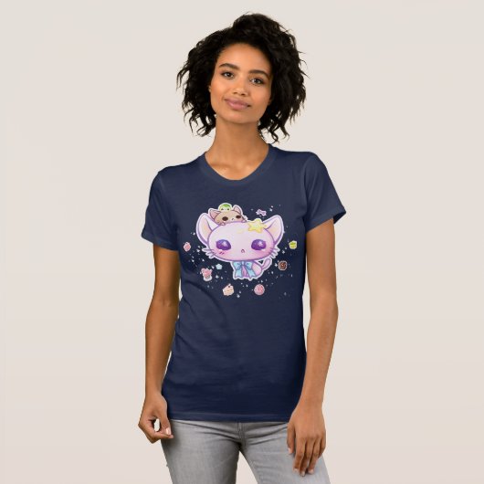 かわいいケーキのTシャツが付いているかわいいの星の子猫 Tシャツ (正面フル)