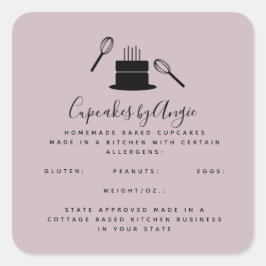 かわいいケーキウィスクフードビジネスブラックピンク スクエアシール