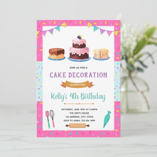 かわいいケーキデコレーションのパーティー招待状 招待状 (スタンド正面)