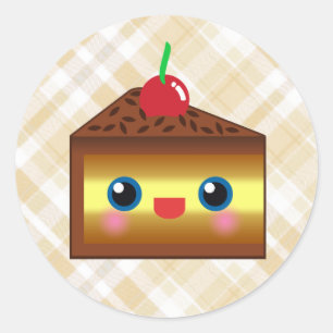 かわいいケーキパイチョコレートバニラクリームチェリーおいしい ラウンドシール