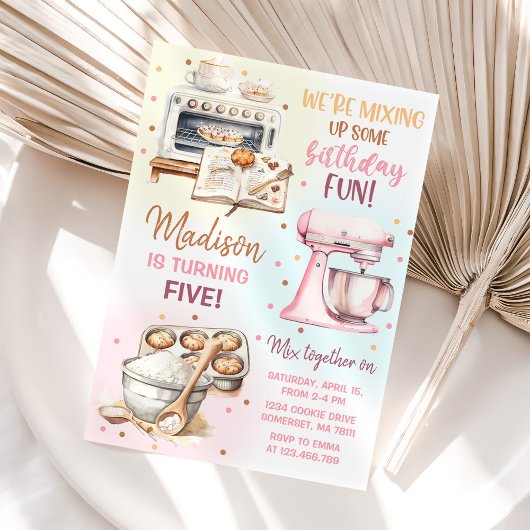 かわいいケーキパーティー少女の誕生日 招待状