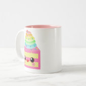 かわいいケーキピンクレインボーブラインドおもしろいデザート ツートーンマグカップ (正面左)