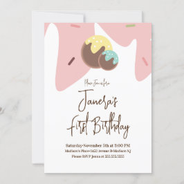 かわいいケーキポップボール フロスティング ファーストバースデー 招待状