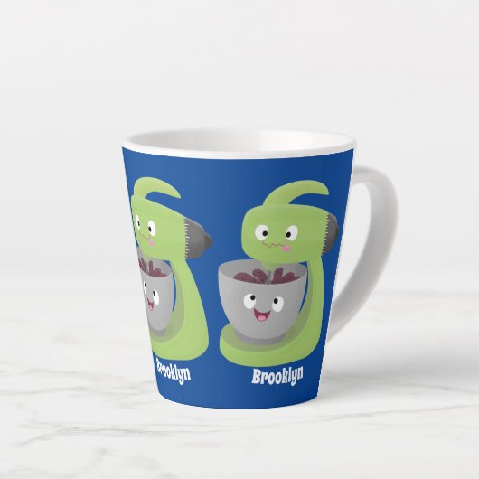 かわいいケーキミキサーのキッチンアニメ カフェラテマグ (右アングル)