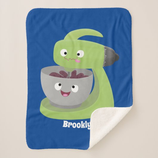 かわいいケーキミキサーのキッチンアニメ シェルパブランケット (正面)