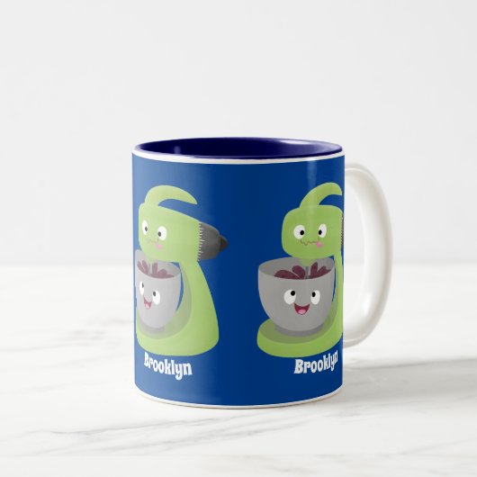 かわいいケーキミキサーのキッチンアニメ ツートーンマグカップ (正面右)