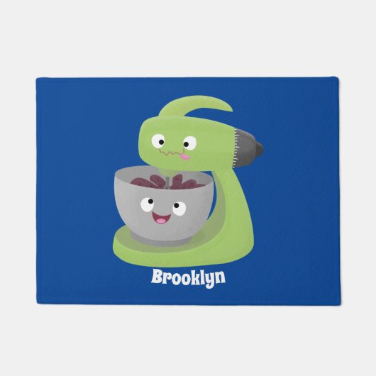 かわいいケーキミキサーのキッチンアニメ ドアマット (正面)