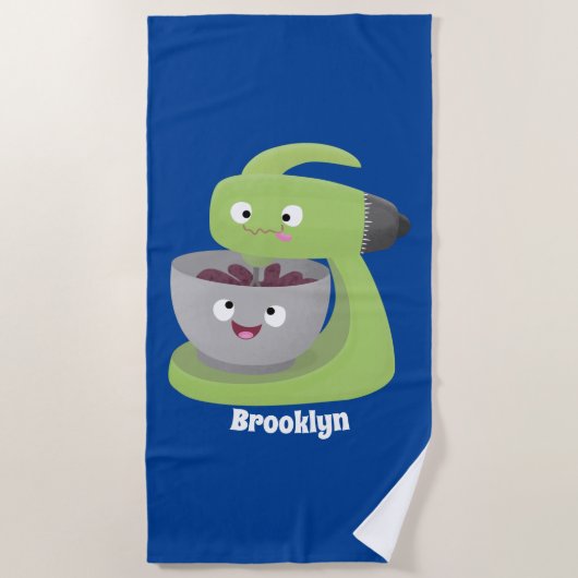 かわいいケーキミキサーのキッチンアニメ ビーチタオル (正面)