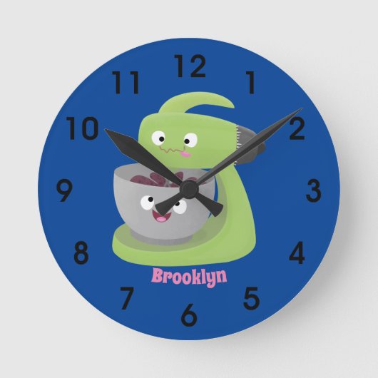 かわいいケーキミキサーの台所用品漫画 ラウンド壁時計 (正面)