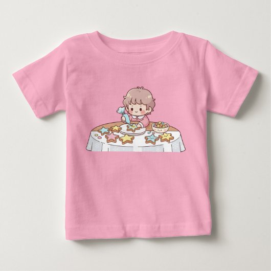かわいいケーキ屋さん星のクッキー作り ベビーTシャツ (正面)