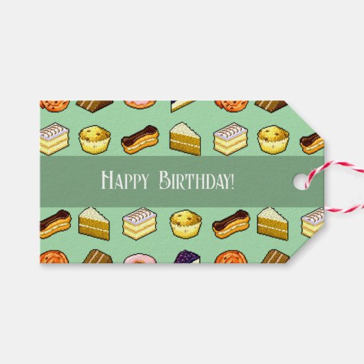 かわいいケーキ お誕生日おめでとう! ケーキ&ペストリー柄 ギフトタグ (正面(横))