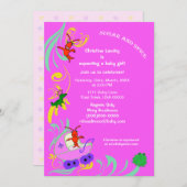 かわいいケージャンの生き物それは女の子のベビーシャワーです 招待状 (正面/裏面)