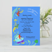 かわいいケージャンの生き物それは男の子のベビーシャワーです 招待状 (スタンド正面)