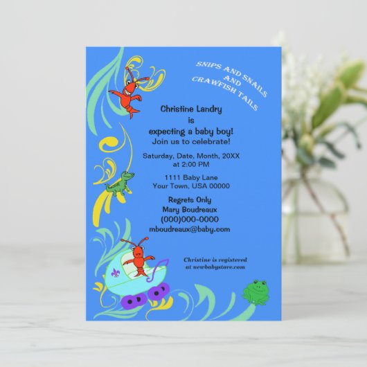 かわいいケージャンの生き物それは男の子のベビーシャワーです 招待状 (スタンド正面)