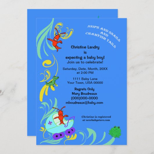 かわいいケージャンの生き物それは男の子のベビーシャワーです 招待状 (正面/裏面)