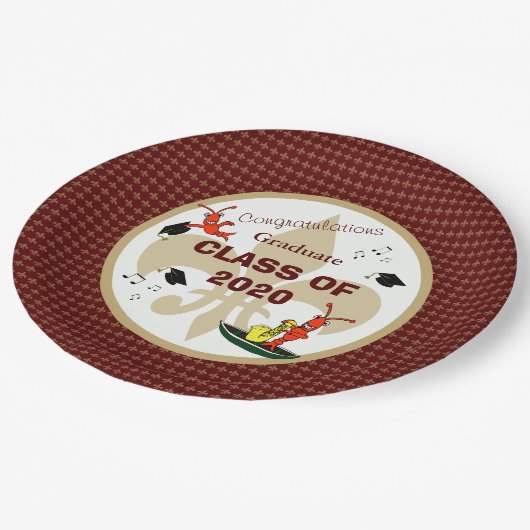 かわいいケージャンのCrawfishのあずき色の金ゴールドの卒業 ペーパープレート (アングル)