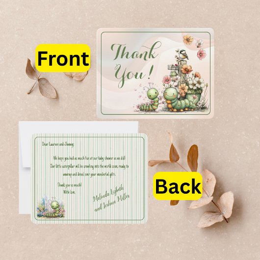 かわいいケータピラー ベビーシャワー サンキューカード