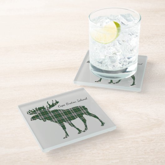 かわいいケープ・ブレトン島のアメリカヘラジカのタータンチェックの飲み物のコースター ガラスコースター (アングル)