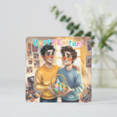 かわいいゲイカップルのイースターバスケットを保持 シーズンカード (スタンド正面)