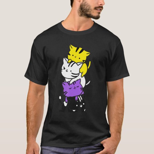 かわいいゲイプライド ノンバイナリー 猫の山 LGBTフラグ サポート Tシャツ (正面)