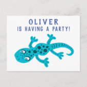 かわいいゲコ リザード ブルー 子供の誕生日パーティー インビテーションポストカード (正面)