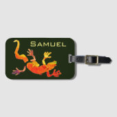 かわいいゲッコトカゲ名野生動物アートイラストレーション ラゲッジタグ (正面横)