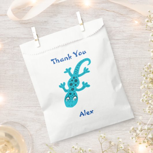 かわいいゲッコリザードブルー子供の誕生日ありがとう フェイバーバッグ (クリップ留めされた状態)