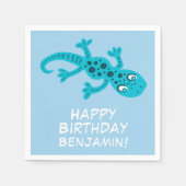 かわいいゲッコーブルーネームキッズバースデーパーティー スタンダードカクテルナプキン (正面)