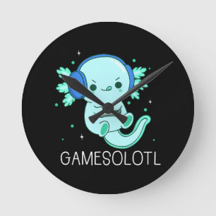 かわいいゲーソンolotl アホロートル ゲーマー ラウンド壁時計