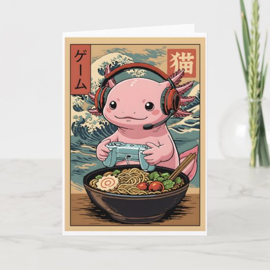 かわいいゲーマーアホロートルラーメン かわいい日本語ゲーミング カード (正面)
