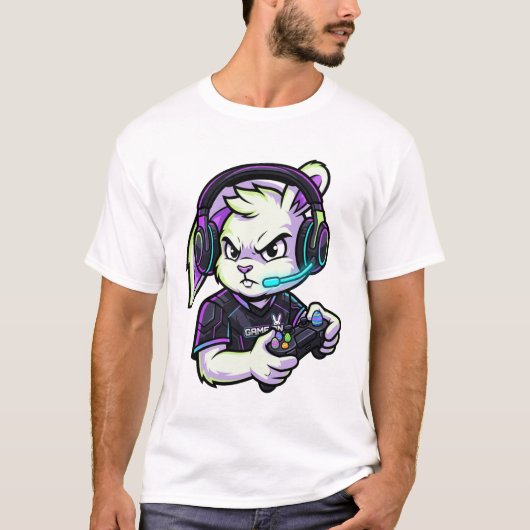 かわいいゲーマーウサギTシャツ Tシャツ (正面)
