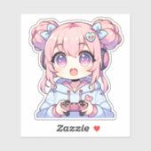 かわいいゲーマーガールステッカー – かわいいパステルゲーム シール (シート)