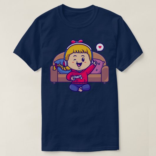 かわいいゲーマーガールマンガ Tシャツ (デザイン正面)