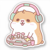 かわいいゲーマーハムスターのゲームプレイ シール (正面)