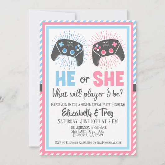 かわいいゲーマーベビージェンダーの公開 招待状 (正面)