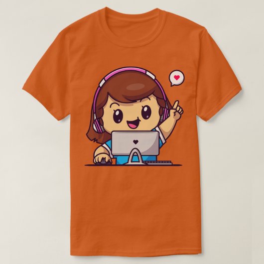 かわいいゲーマー女の子遊のコンピューター漫画 Tシャツ (デザイン正面)