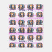 かわいいゲーマー猫の青パターン フリースブランケット (正面)