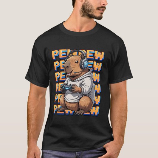 かわいいゲーミングカピバラ Pew ゲームデザイン Tシャツ (正面)