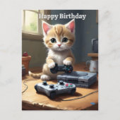 かわいいゲーミング子猫、誕生日ポストカード ポストカード (正面)